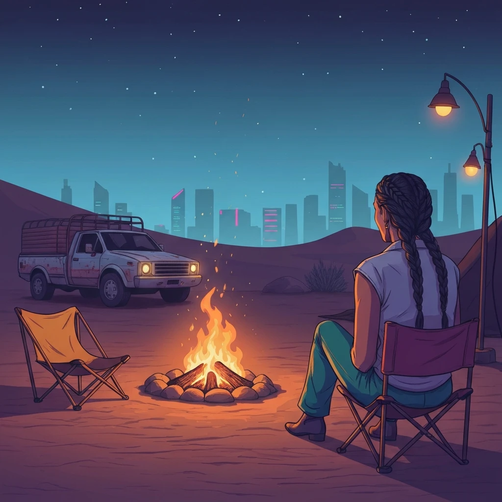 A nomad camp scene representing the with a little help from my friends cyberpunk mission.