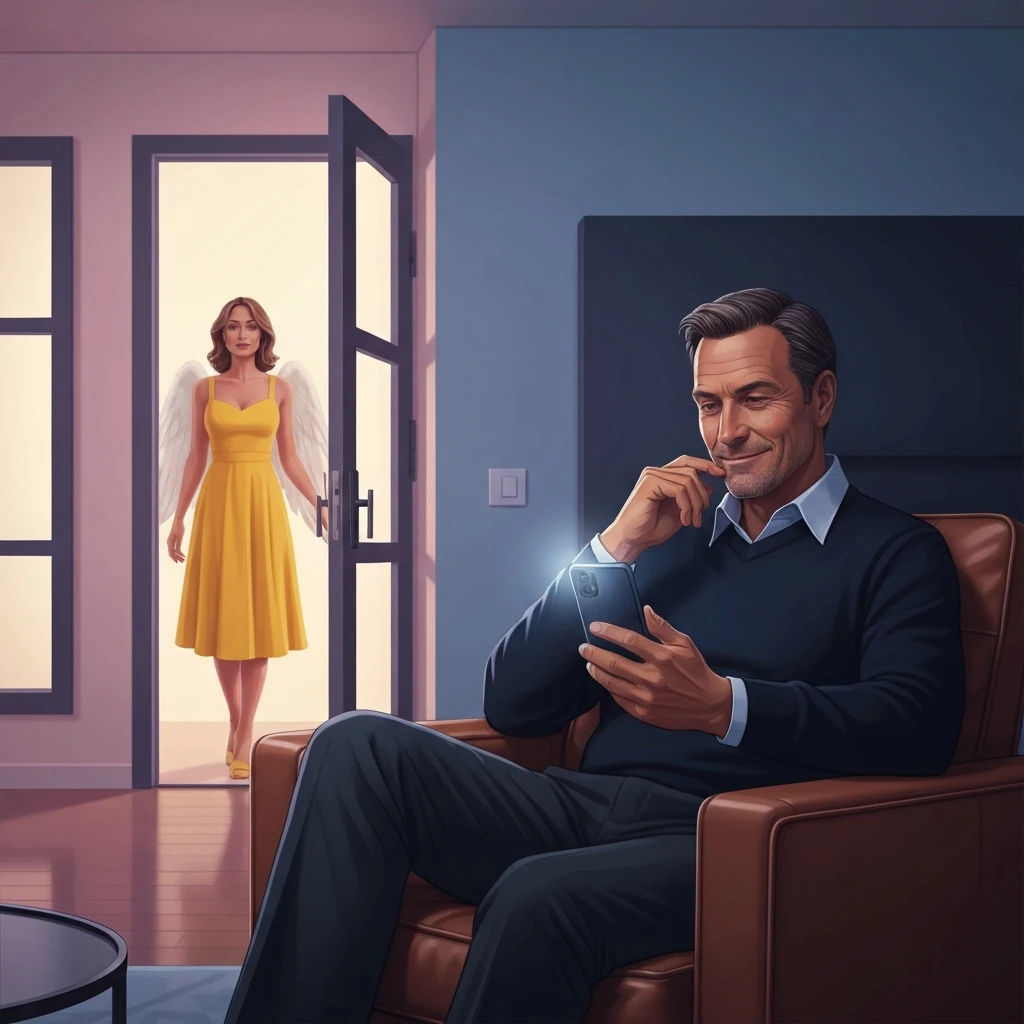 A mature man exploring my daughter's hot friend roleplay on his phone in a private setting.