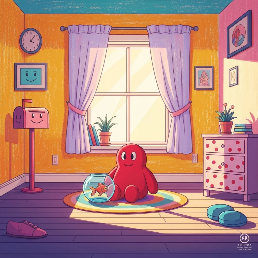 A nostalgic and cozy room representing the safe social environment of elmo's world friends.