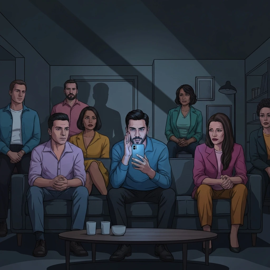 A group of friends listening to scary stories to tell your friends in a dark room.