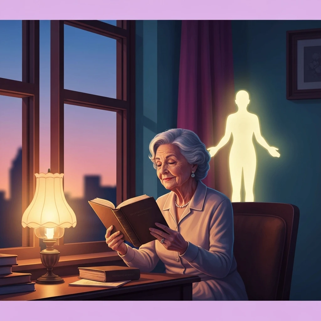 A woman finding comfort while reading what a friend i have in jesus lyrics in a peaceful room.