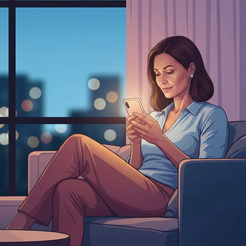 A woman finding comfort and emotional safety with a trusted friend on her phone.