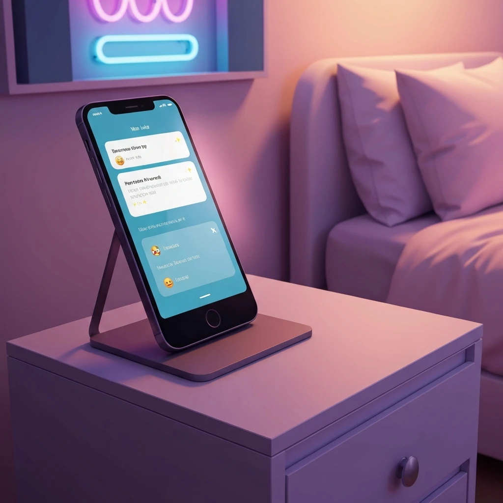 A glowing phone screen showing aesthetic contact names for your best friend on a modern nightstand.