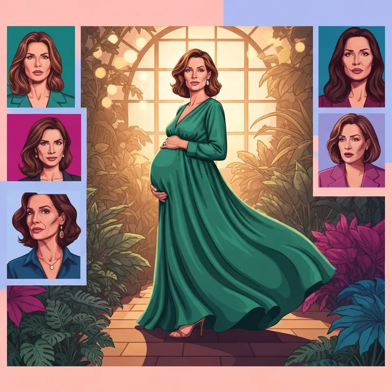 A woman wearing elegant maternity dresses for wedding guest in a garden setting.