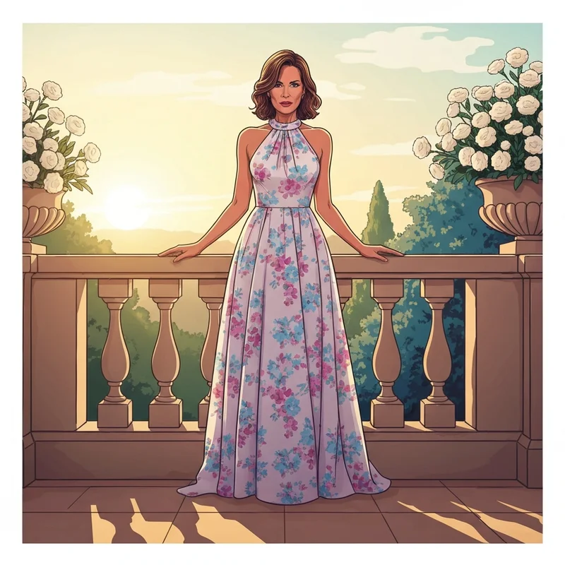 A woman wearing one of the best maxi dresses for wedding guest success at a sunset garden ceremony.