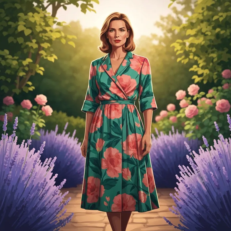 A stylish woman wearing one of the best floral wedding guest dresses in a garden setting