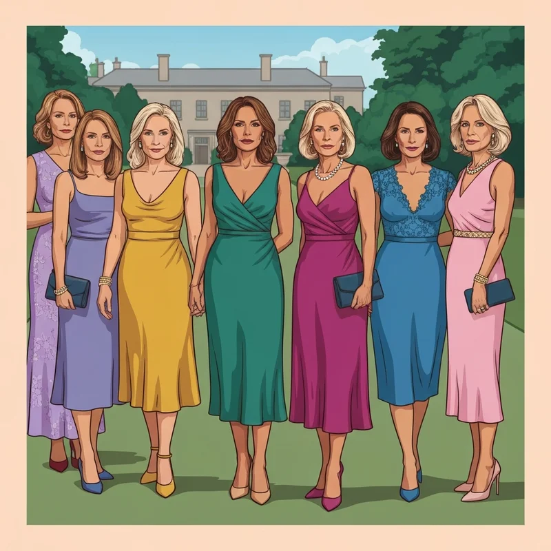 A sophisticated woman wearing elegant cocktail dresses for wedding guest over 50 at a garden reception.