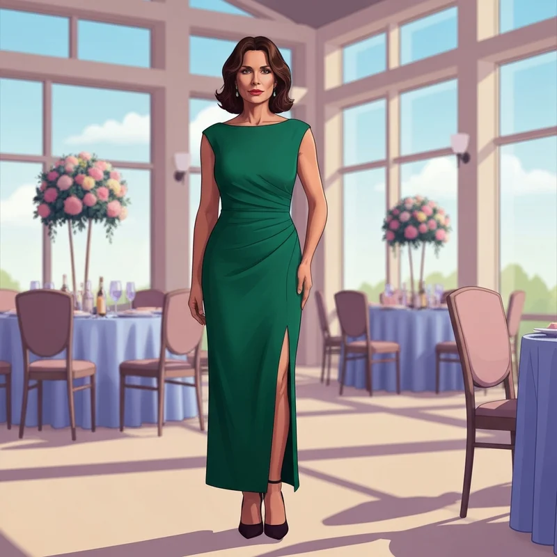 A woman wearing one of the best wedding guest dresses petite enough to fit her perfectly while looking sophisticated and tall.