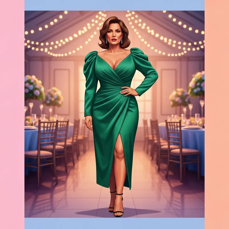 A woman wearing one of the most stylish plus size wedding guest dresses for a 2025 ceremony.