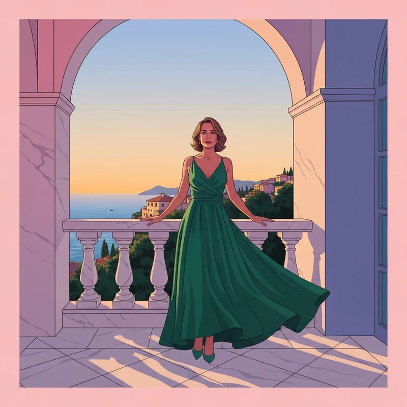 A woman wearing a luxury green dress, exemplifying the best in designer wedding guest dresses for a formal event.