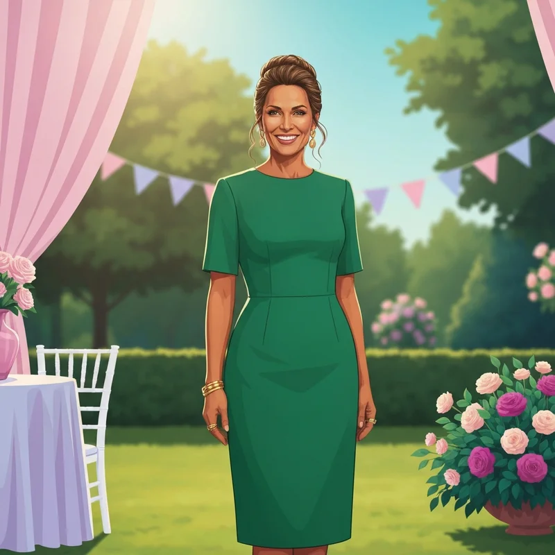 A woman wearing one of the best wedding guest cheap dresses that looks expensive and stylish in a garden setting.