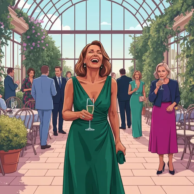 A stylish woman wearing one of the best a line dresses for wedding guest at a garden ceremony.