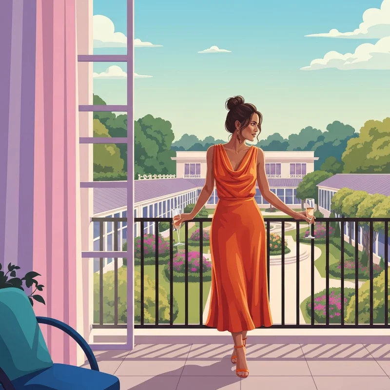 A woman wearing a stunning revolve wedding guest dress at a garden ceremony.