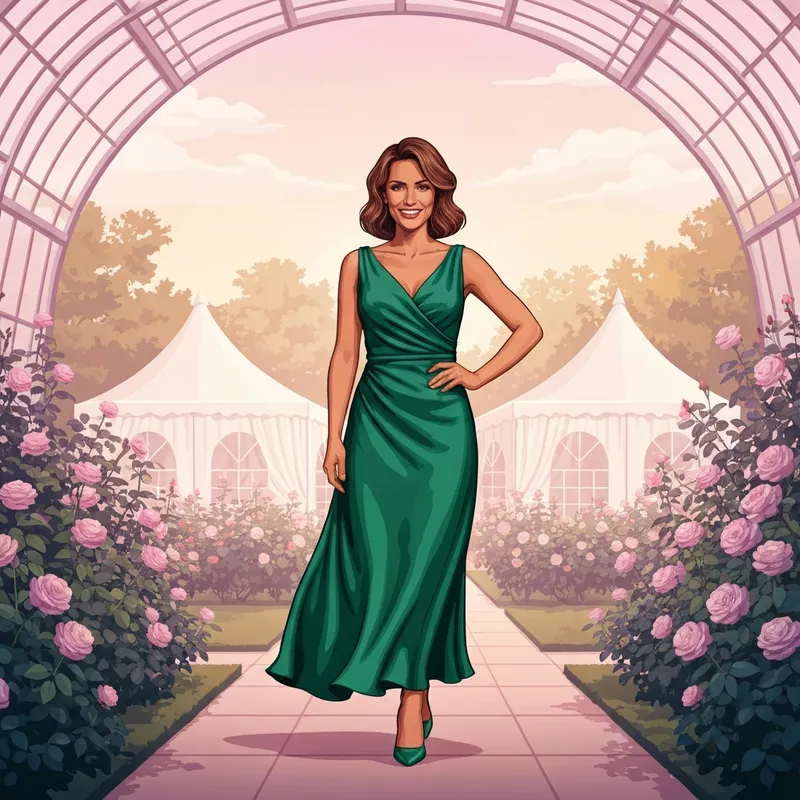 A woman wearing a stylish lulu wedding guest dress at a garden ceremony.