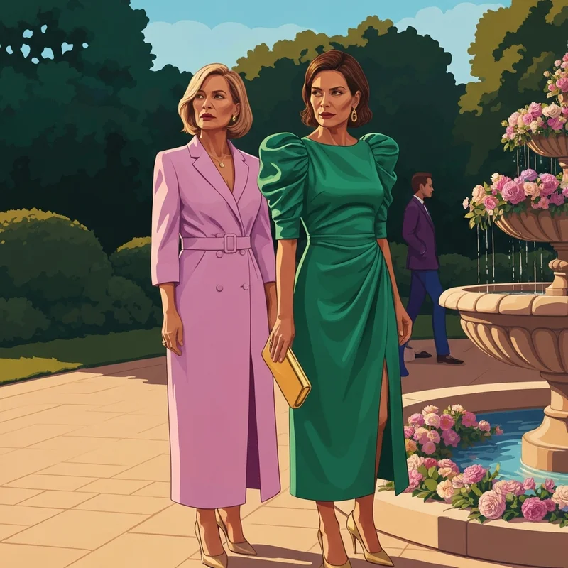 A woman wearing one of the best midi elegant dresses for wedding guests at a sophisticated outdoor garden reception.