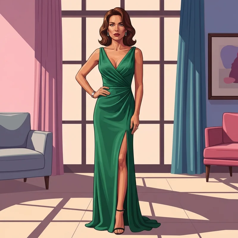 A woman wearing one of the best petite dresses for wedding guests in a formal ballroom setting.