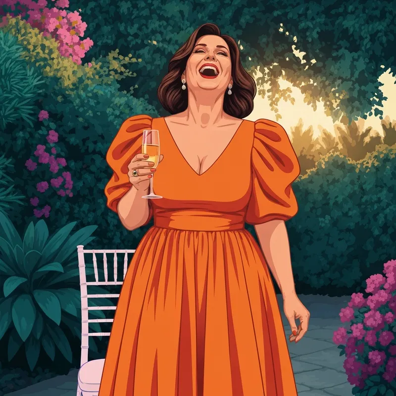 A woman wearing one of the best plus size dresses for a summer wedding guest at an outdoor event.