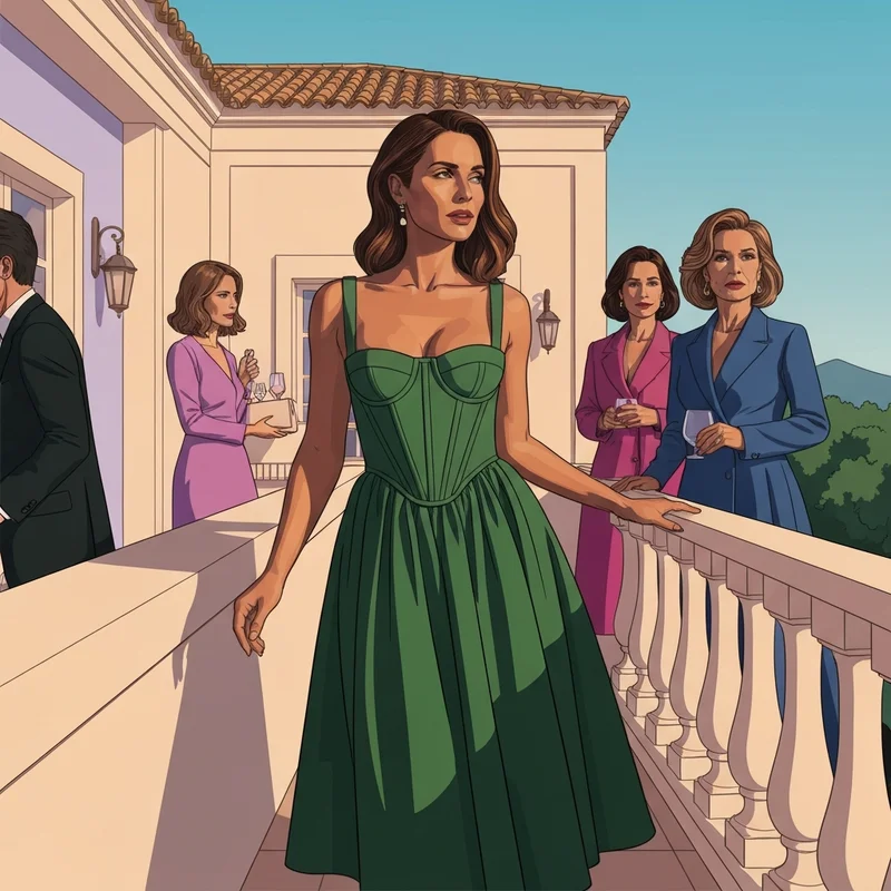 A woman wearing one of the most stylish corset wedding guest dresses at a summer wedding.