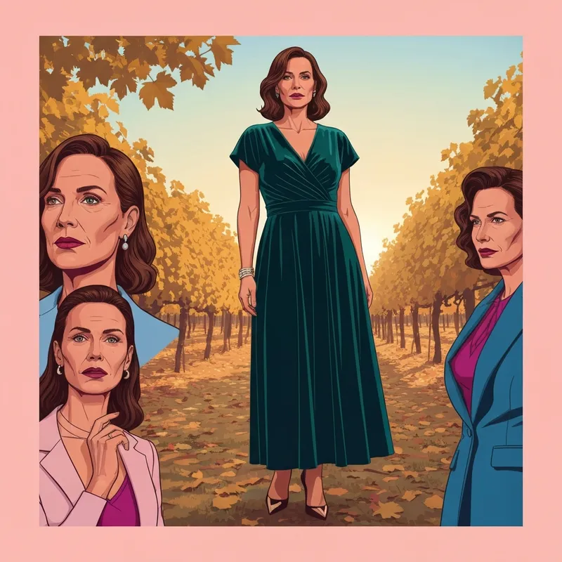 A woman wearing one of the most stylish fall wedding guest dresses in emerald velvet at a vineyard ceremony.