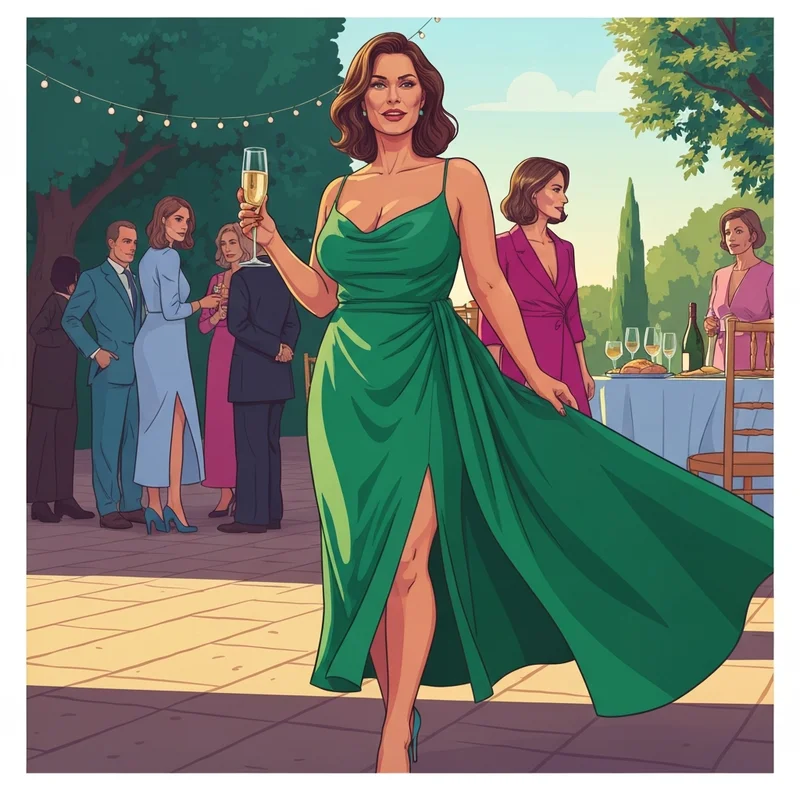 A stylish woman wearing one of the best plus size summer dresses for a wedding guest in a garden setting.