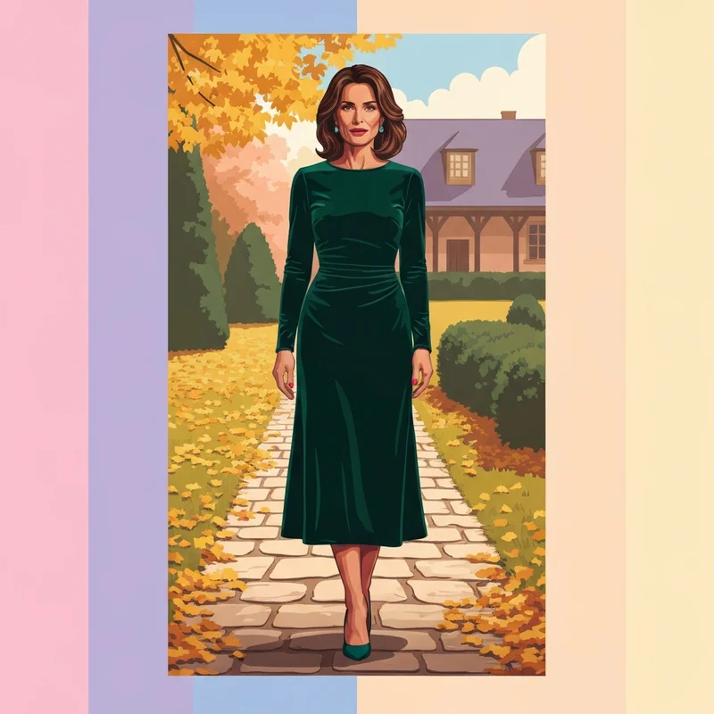 A woman showcasing one of the best autumn wedding guest dresses in a scenic fall park.