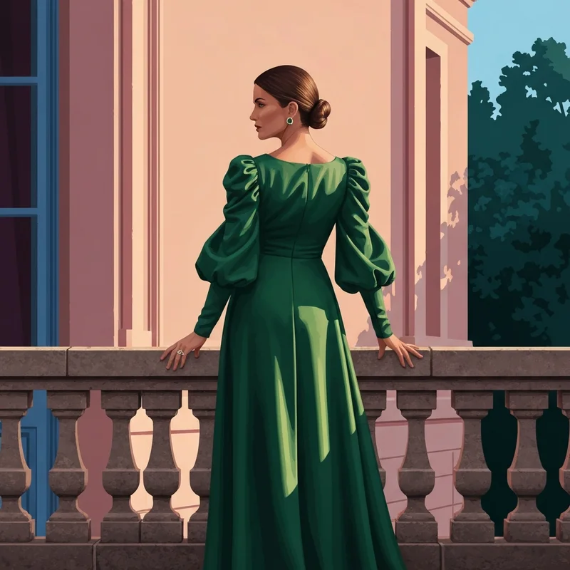 A woman wearing one of the most elegant long sleeve dresses for wedding guest events in a garden.