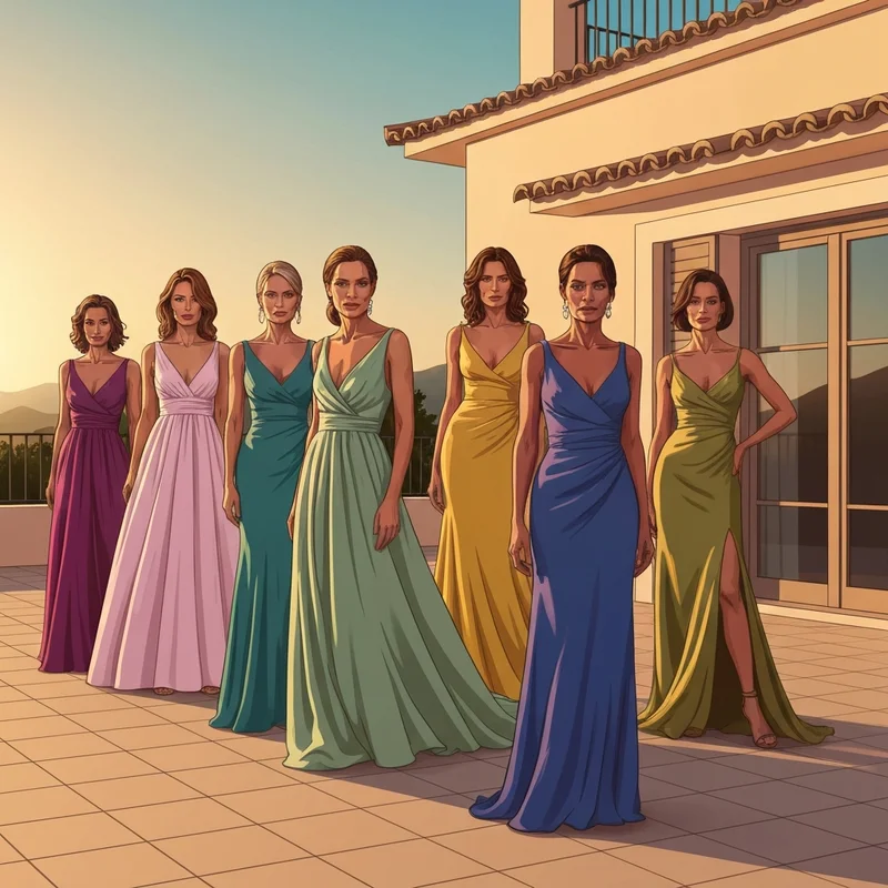 Elegant women wearing a summer black tie wedding guest dress at a luxury outdoor event.