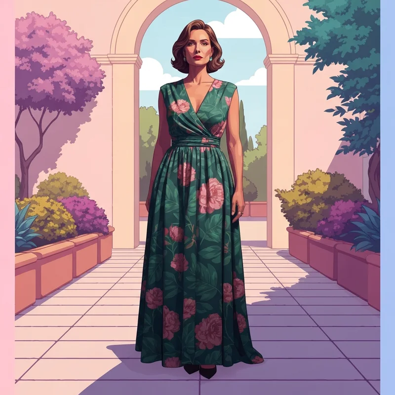 Sophisticated floral dress wedding guest look for a garden ceremony.