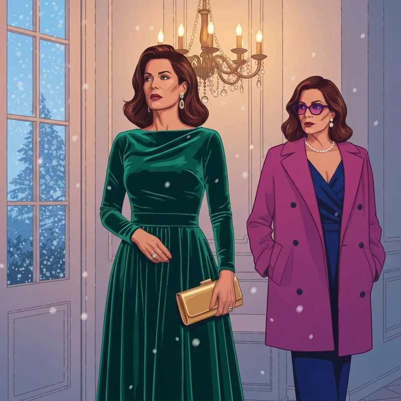 A woman wearing one of the most elegant velvet winter wedding guest dresses at a formal evening event.