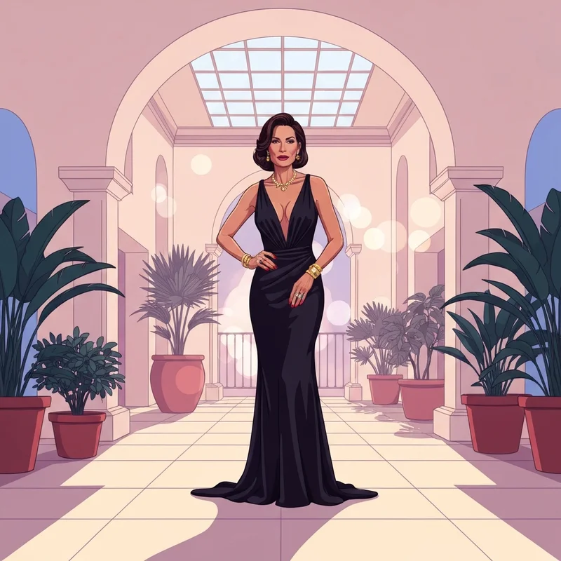 A woman modeling one of the most elegant black wedding guest dresses for a formal ceremony.