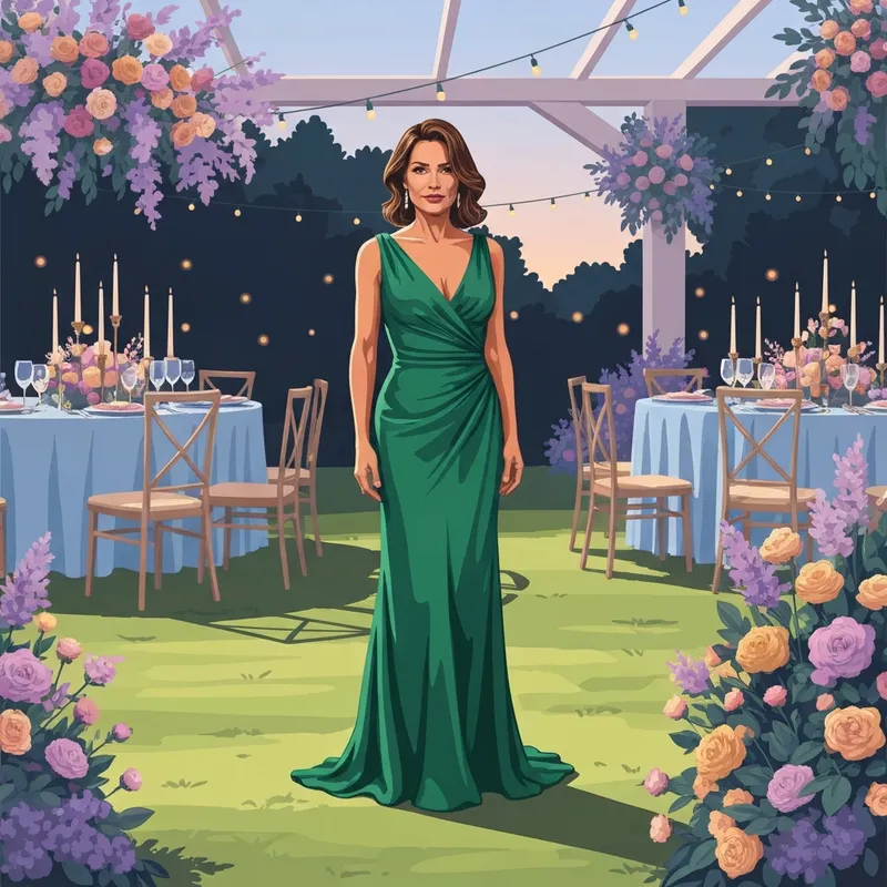 A woman wearing one of the best wedding guest dresses for petite frames, showcasing a statuesque and elegant silhouette.