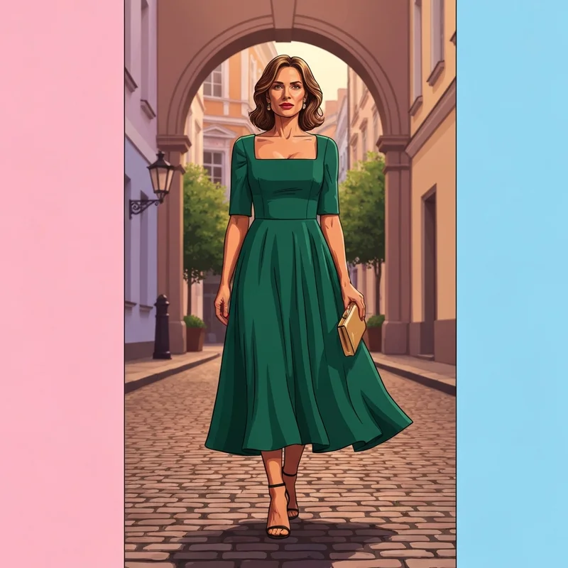 A woman wearing one of the great dresses for wedding guest success at a sophisticated outdoor venue.