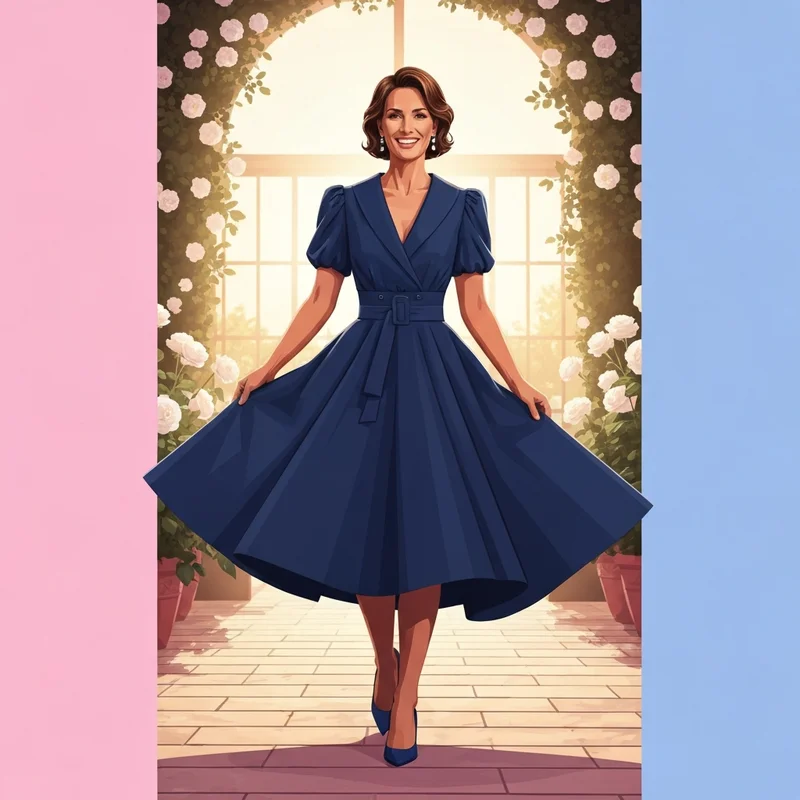 A woman wearing a stunning fit and flare wedding guest dress at a garden ceremony.