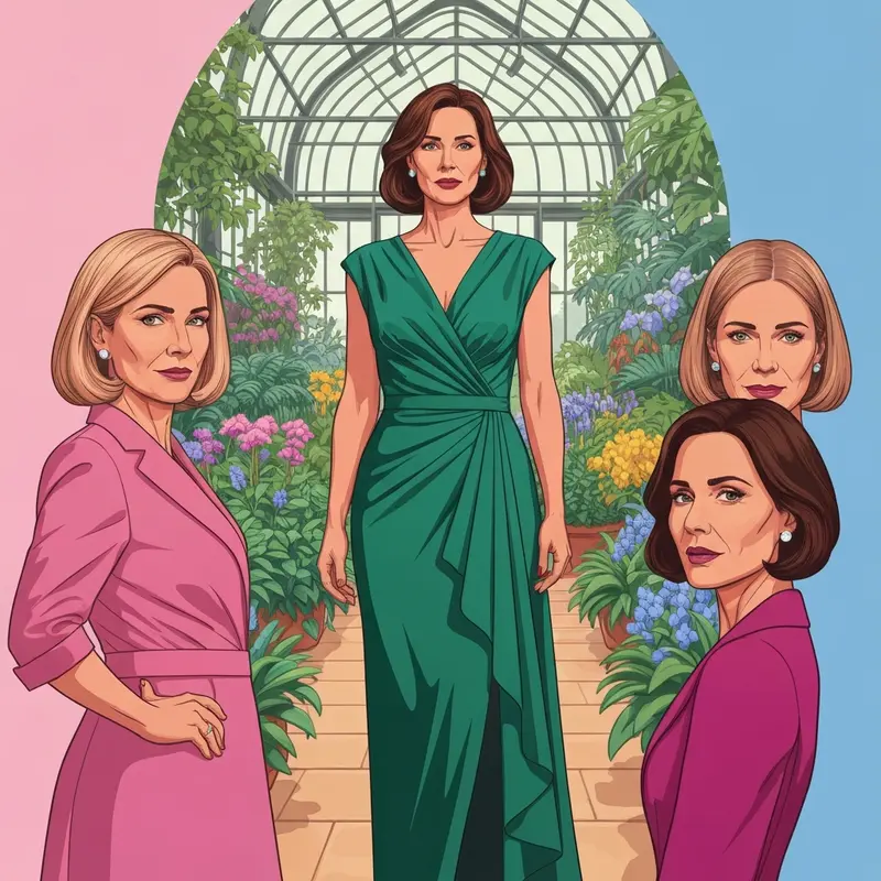 A woman wearing a stunning emerald green wedding guest dress at a formal outdoor event.