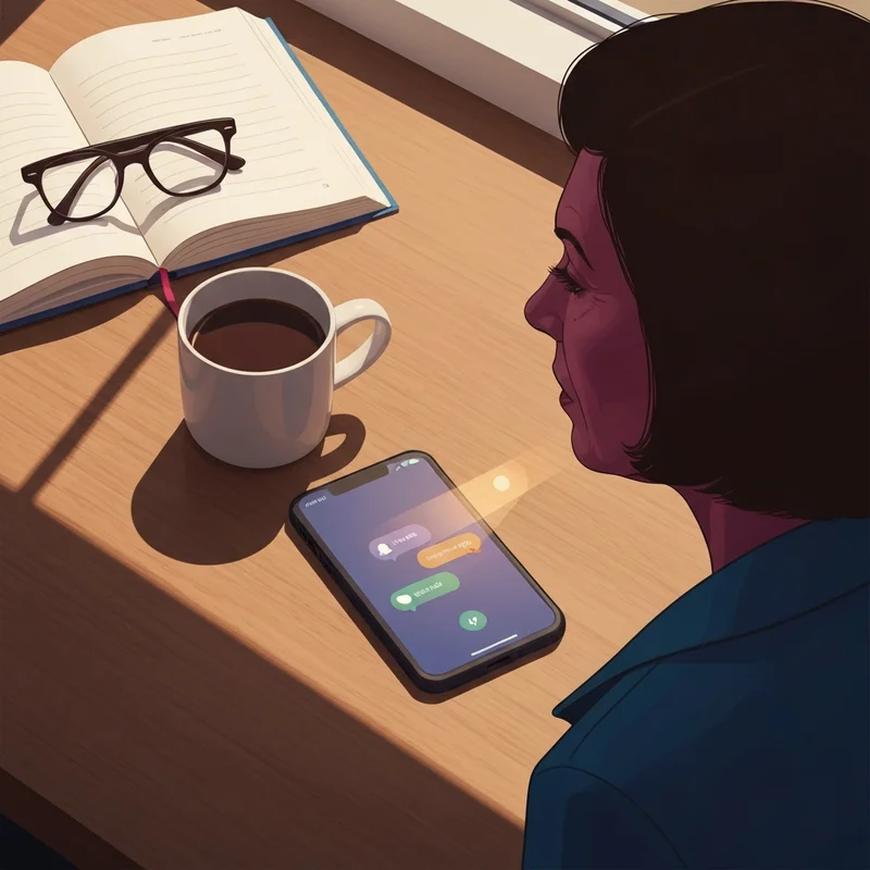 A peaceful morning scene showing a coffee mug and a phone with a notification for a good morning quotation for friends.