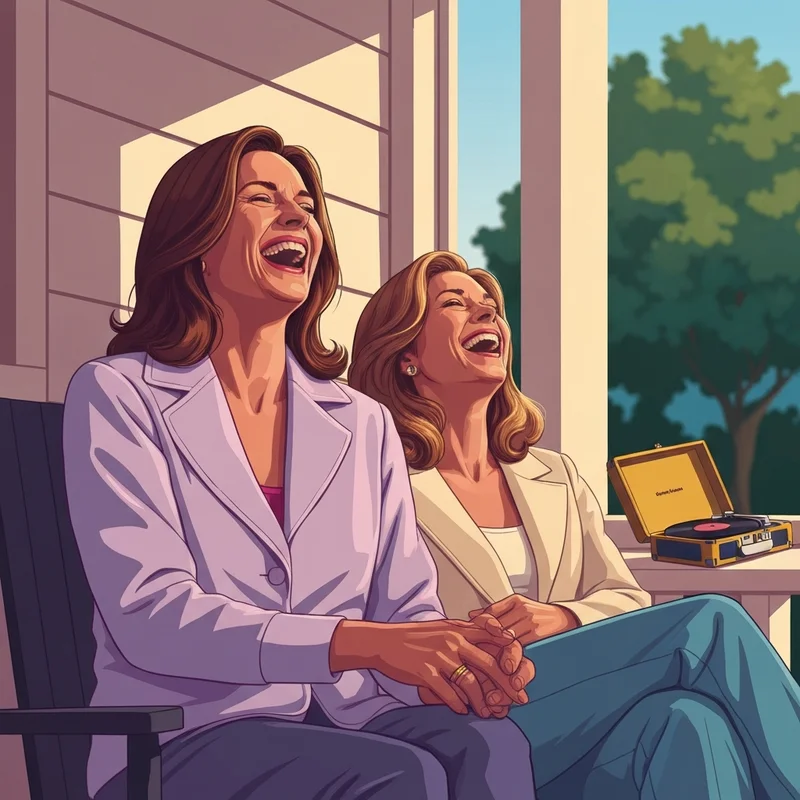 A nostalgic 1970s scene depicting the theme of let me tell ya bout my best friend with two companions laughing together.