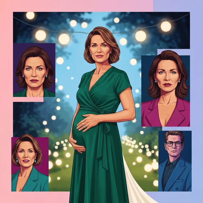 A woman wearing one of the most elegant pregnant wedding guest dresses at a garden ceremony.