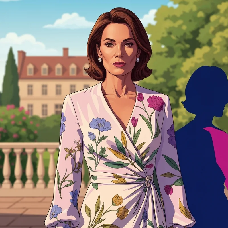 A woman wearing one of the most elegant floral dresses for wedding guests at a sun-drenched garden ceremony.