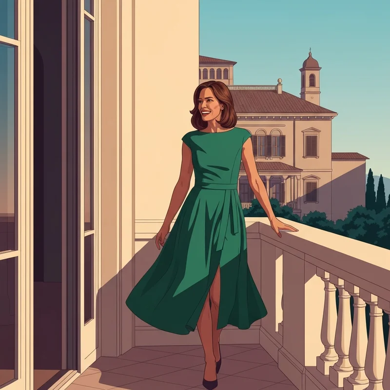 A woman wearing one of the most stylish a line wedding guest dresses at a luxury venue.