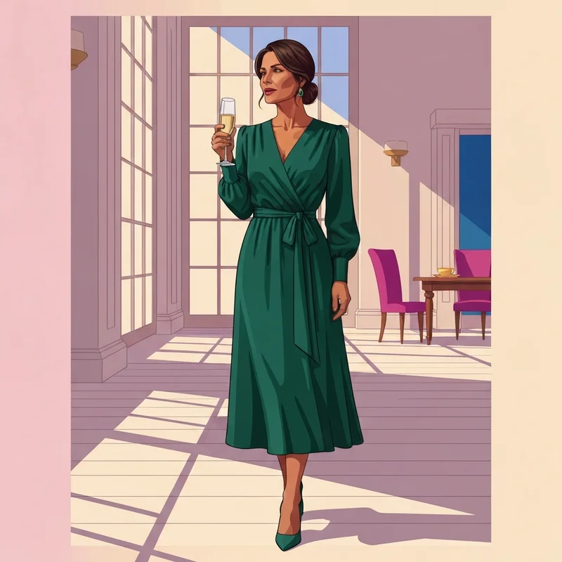 A woman wearing one of the best long sleeve dresses for wedding guest success at a formal event.