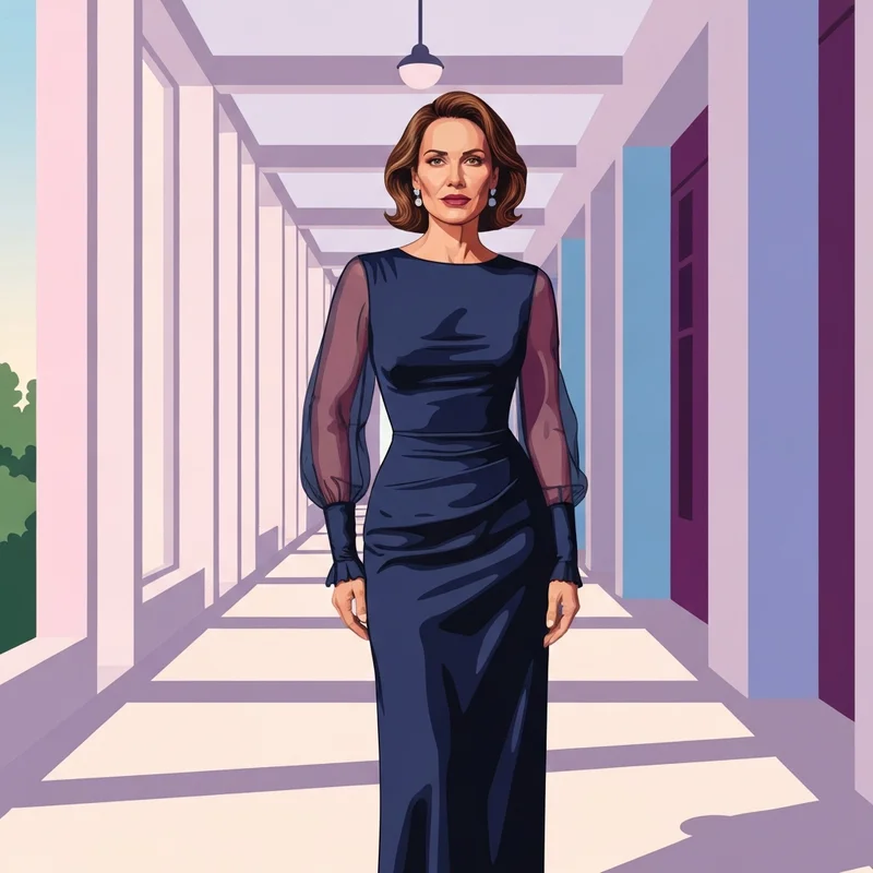 A stylish woman wearing one of the best long sleeve wedding guest dresses for a formal event.