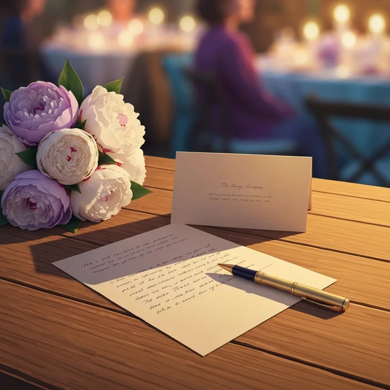 A beautiful wedding card with a marriage wishes message for friend written in elegant script, surrounded by flowers and stationery.