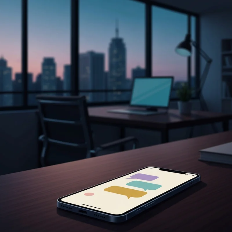 A professional checking a real friends with benefits website on a smartphone in a modern office.