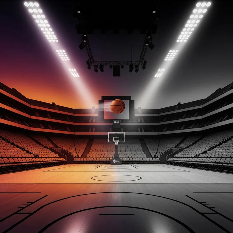 A dramatic basketball court setting illustrating the clash of the nets vs suns in a professional NBA environment.
