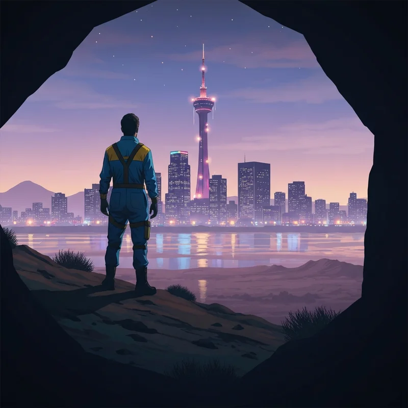 A survivor looks toward the New Vegas skyline in fallout season 2 episode 7.