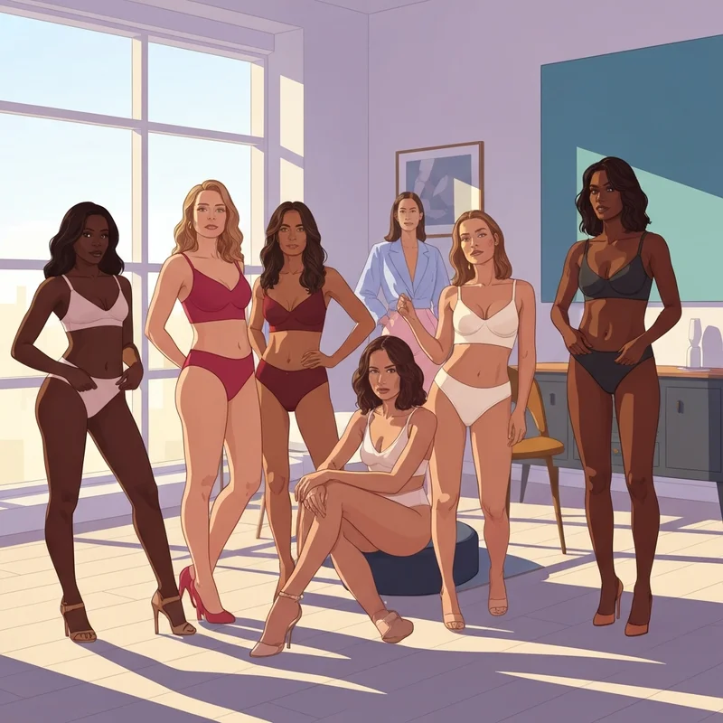 A group of women showcasing the diverse styles of syrn lingerie in an empowering loft setting.