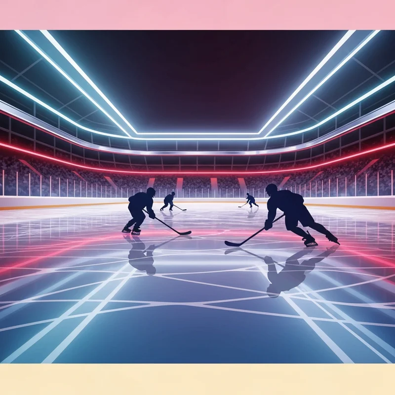 Cinematic hockey arena scene representing the kings vs red wings rivalry with glowing red and silver lights.