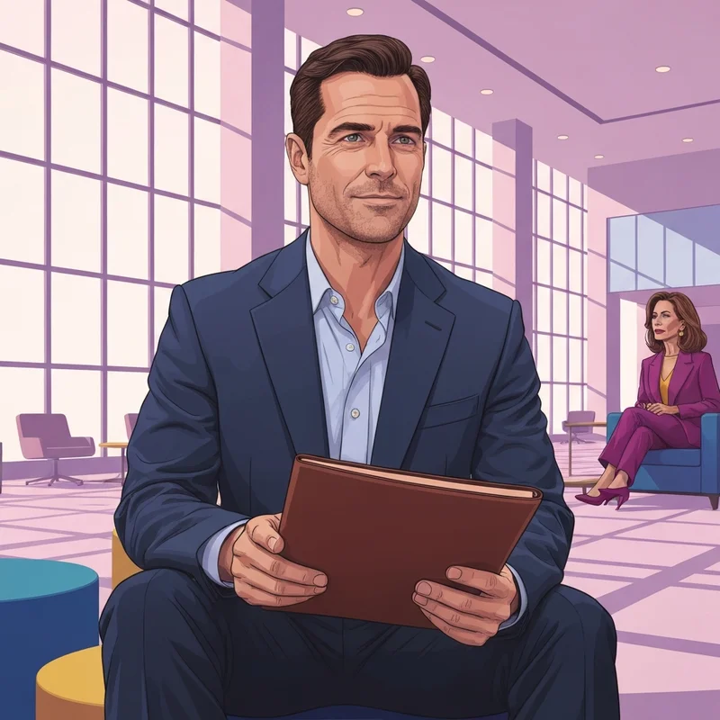 A professional man preparing for an interview at a company that offers felony friendly jobs.