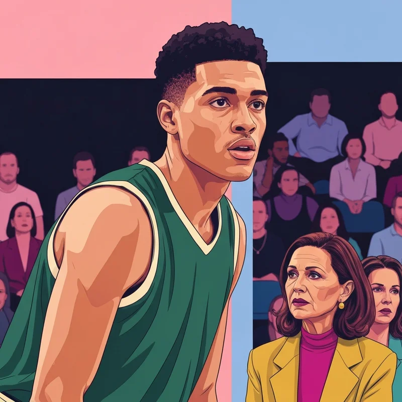 Close-up of Ryan Rollins in an intense defensive stance on a basketball court.