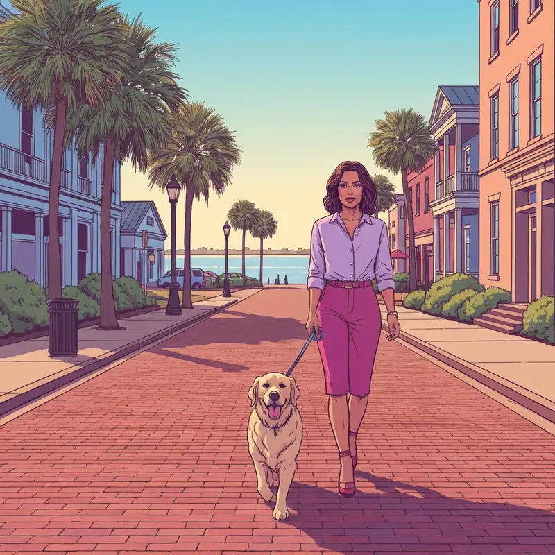 A happy dog and owner exploring pet friendly Wilmington during a sunny afternoon.